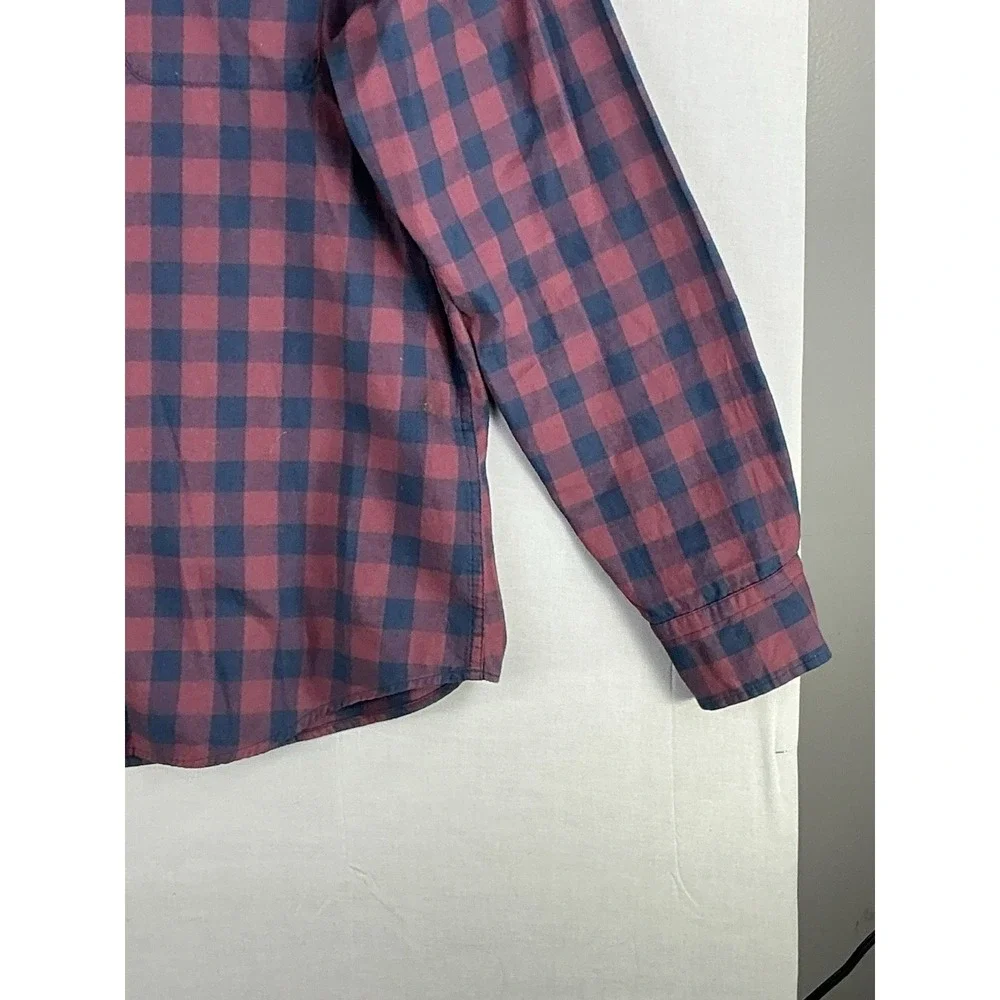 Banana Republic Shirt Mens Large Red Blue Plaid Button Up Long Sleeve Untucked